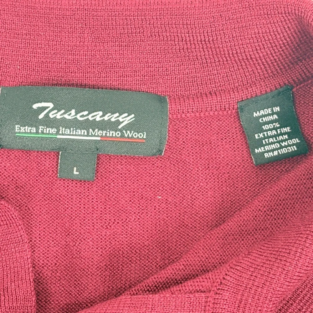 Tuscany Le Collezioni Mens Fine Italian Merino Wool Polo Sweater Burgundy L